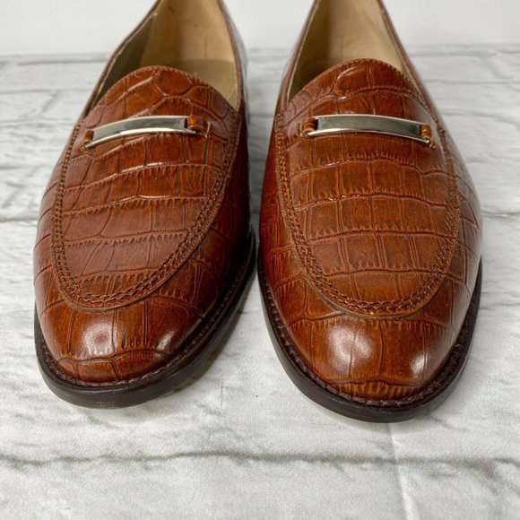 Fratelli Cavallini Womens Shoes 10M Brown Loafers Croc Print Leather NWOT - Picture 5 of 9